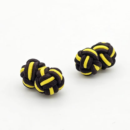 CUFFLINK SILK KNOT, TWIN-FIST, DUAL-COLOR BLACK & YELLOW