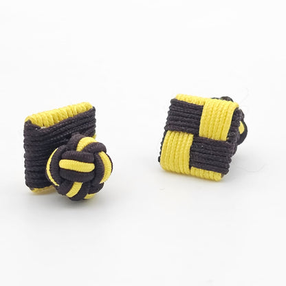 CUFFLINK SILK KNOT, SQUARE SHIELD & FIST DUAL-COLOR BLACK & YELLOW