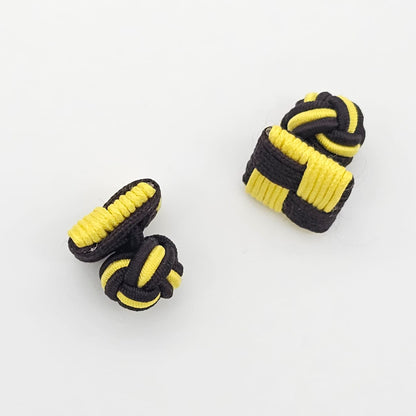 CUFFLINK SILK KNOT, SQUARE SHIELD & FIST DUAL-COLOR BLACK & YELLOW