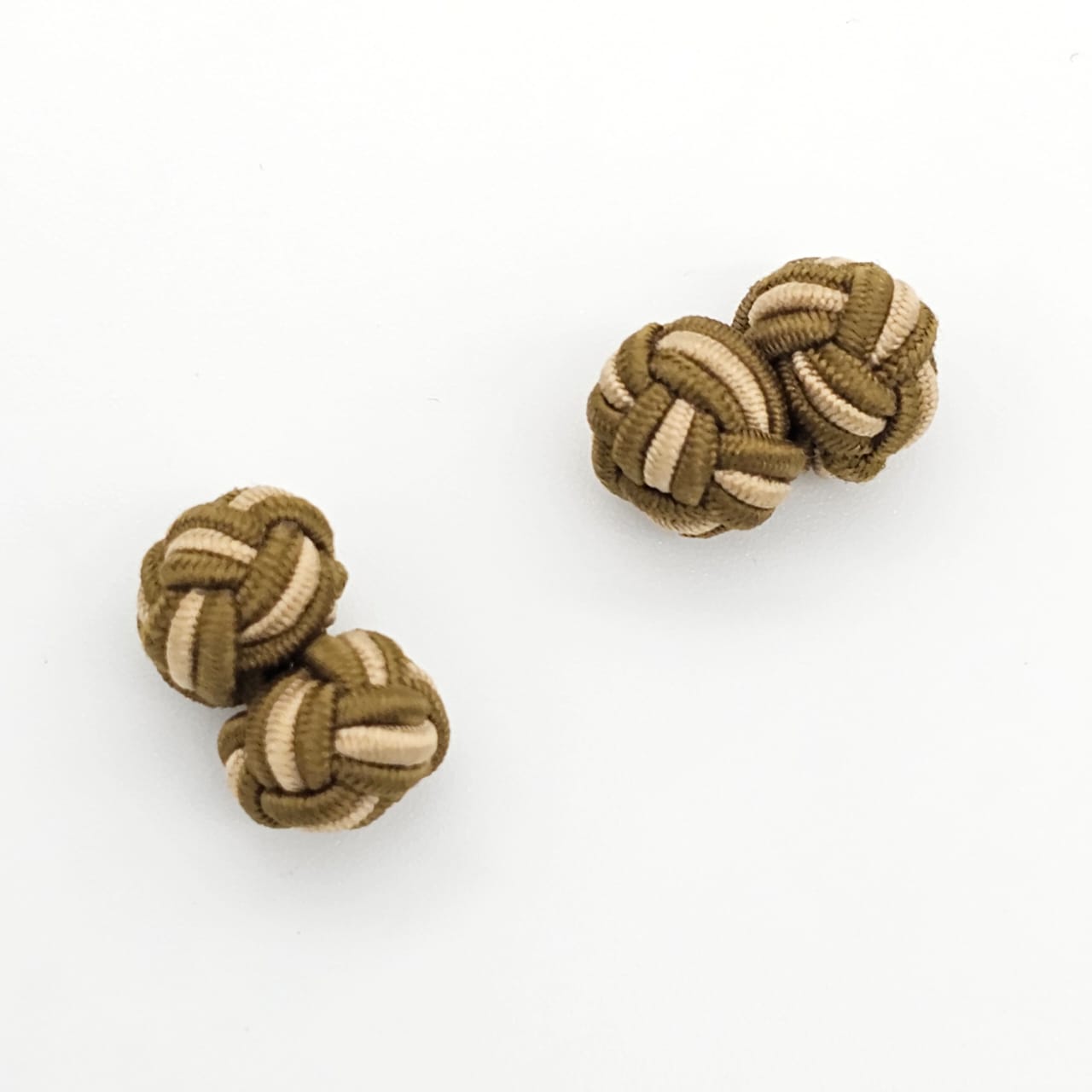 CUFFLINK SILK KNOT, TWIN-FIST, DUAL-COLOR BROWN & CREAM