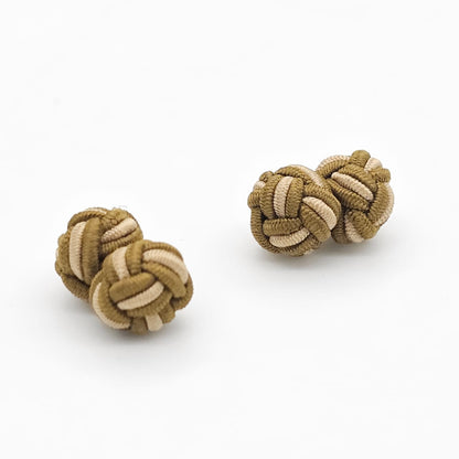 CUFFLINK SILK KNOT, TWIN-FIST, DUAL-COLOR BROWN & CREAM