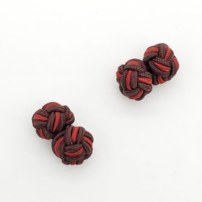 CUFFLINK SILK KNOT, TWIN-FIST, DUAL-COLOR BROWN & RED