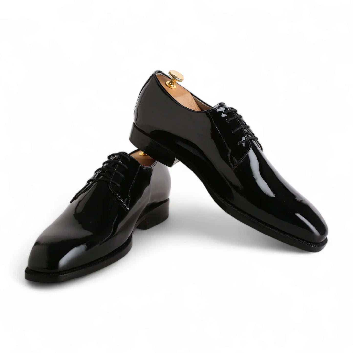 Handmade Black Patent Leather Derby Shoes