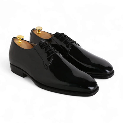 Handmade Black Patent Leather Derby Shoes