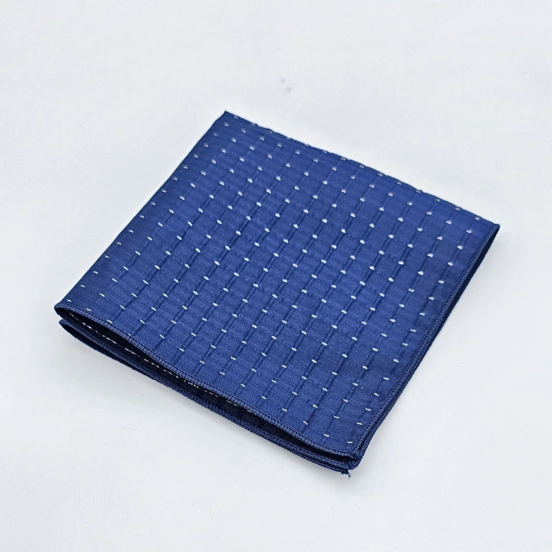 Blue Silver Dotted Tie with Pocket Square