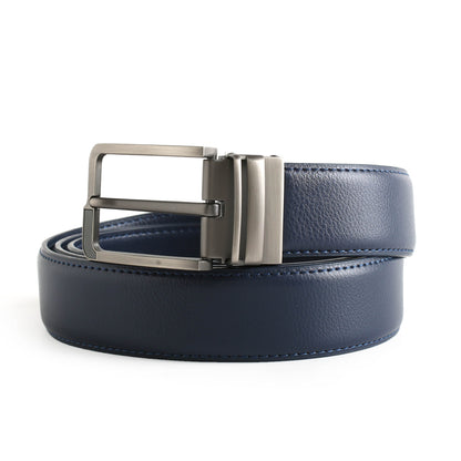 Blue Leather Belt with Silver Buckle