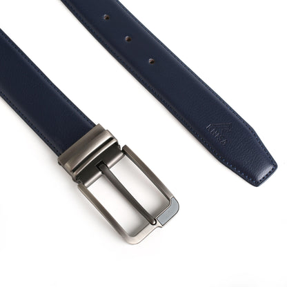 Blue Leather Belt with Silver Buckle