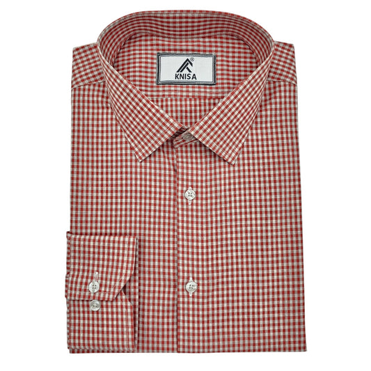 KNisa Scarlet Micro-Check Cotton Shirt