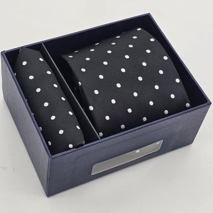 Classic Black Polka Dot Tie with Matching Pocket Square