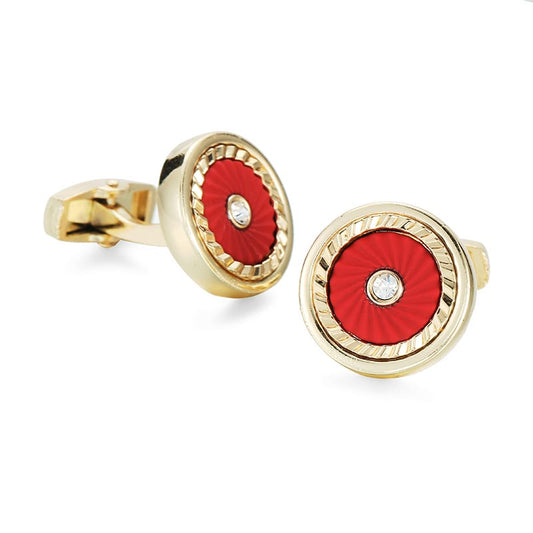 Crystal Embellished Scarlet Enamel Cufflinks