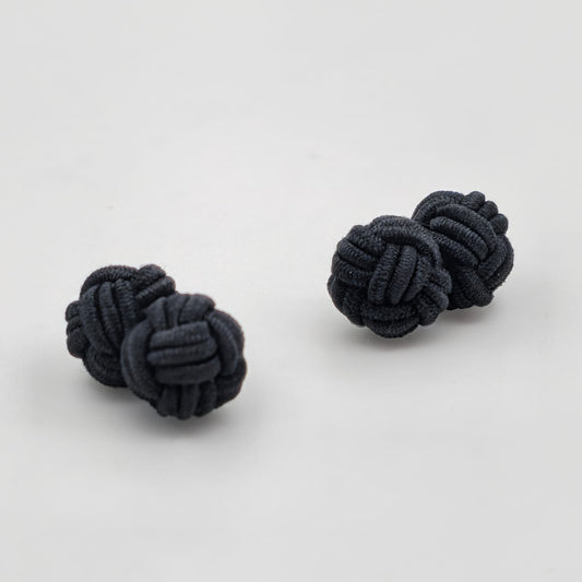 CUFFLINK SILK KNOT, TYPE UNI-COLOR TWIN-FIST, DARK BLACK