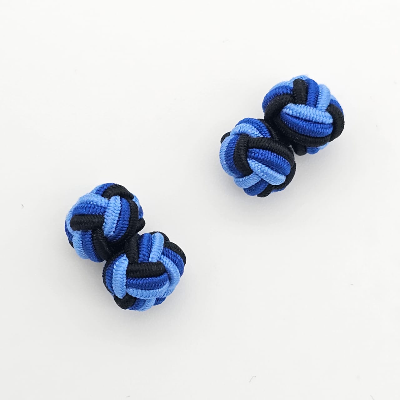 CUFFLINK SILK KNOT, TWIN-FIST, TRI-COLOR DARK BLUE RAINBOW