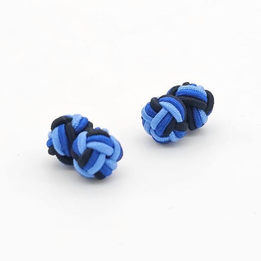 CUFFLINK SILK KNOT, TWIN-FIST, TRI-COLOR DARK BLUE RAINBOW