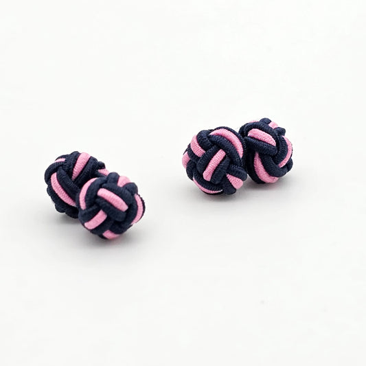 CUFFLINK SILK KNOT, TWIN-FIST, DUAL-COLOR DARK-BLUE PINK