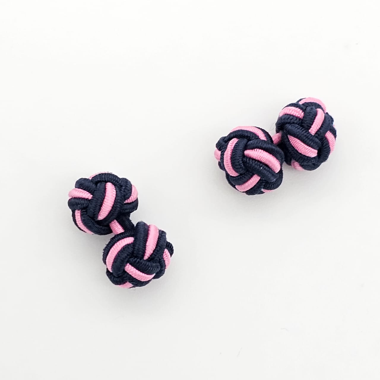 CUFFLINK SILK KNOT, TWIN-FIST, DUAL-COLOR DARK-BLUE PINK