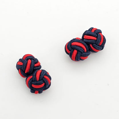 CUFFLINK SILK KNOT, TWIN-FIST, DUAL-COLOR DARK-BLUE RED