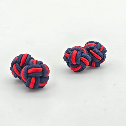 CUFFLINK SILK KNOT, TWIN-FIST, DUAL-COLOR DARK-BLUE RED