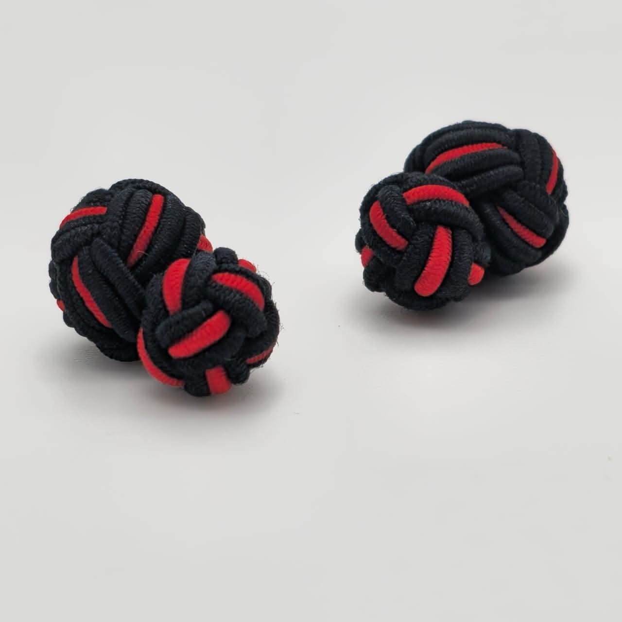 CUFFLINK SILK KNOT, BIG & SMALL DUAL FIST DI-COLOR BLACK & RED - KNisa Premium Men's Fashion Brand