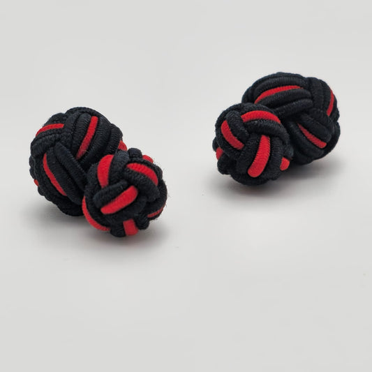 CUFFLINK SILK KNOT, BIG & SMALL DUAL FIST DI-COLOR BLACK & RED