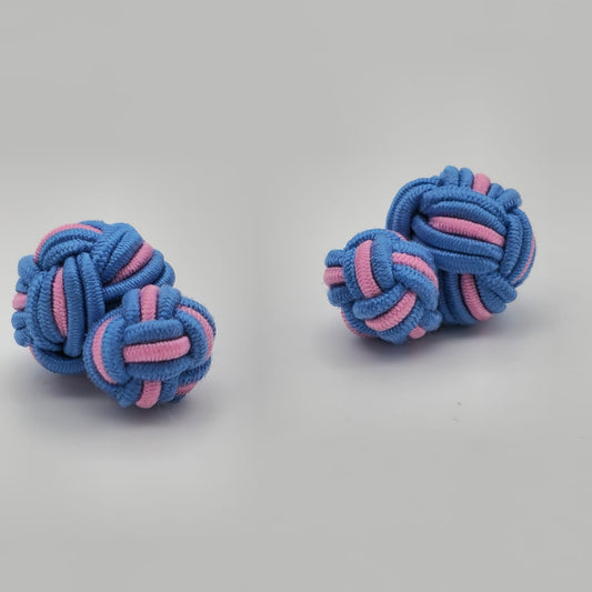 CUFFLINK SILK KNOT, BIG & SMALL DUAL FIST DI-COLOR BLUE & PINK