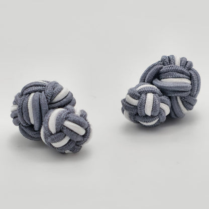 CUFFLINK SILK KNOT, BIG & SMALL DUAL FIST DI-COLOR GREY & WHITE