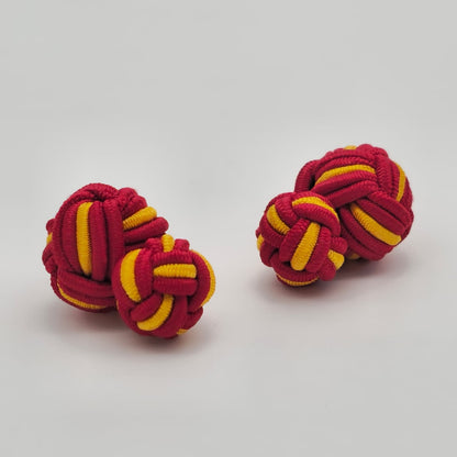 CUFFLINK SILK KNOT, BIG & SMALL DUAL FIST DI-COLOR RED & YELLOW