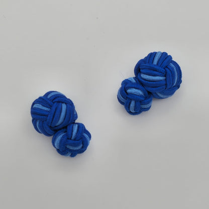 CUFFLINK SILK KNOT, BIG & SMALL DUAL FIST DI-COLOR SHADES OF BLUE