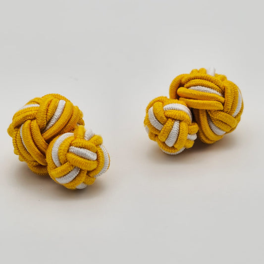 CUFFLINK SILK KNOT, BIG & SMALL DUAL FIST DI-COLOR YELLOW & WHITE