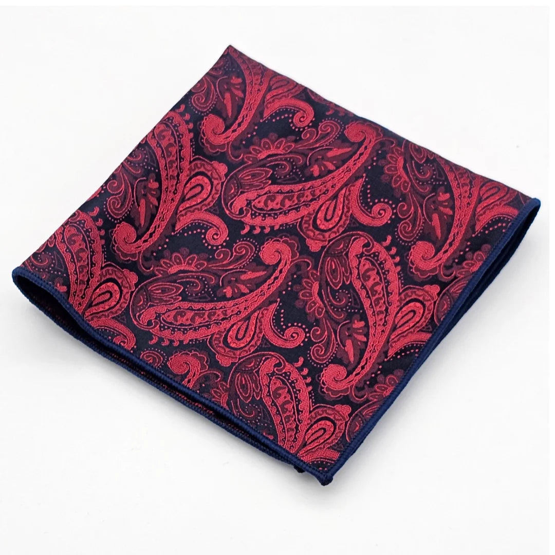 Dark Blue Maroon PaisleyTie with Pocket Square