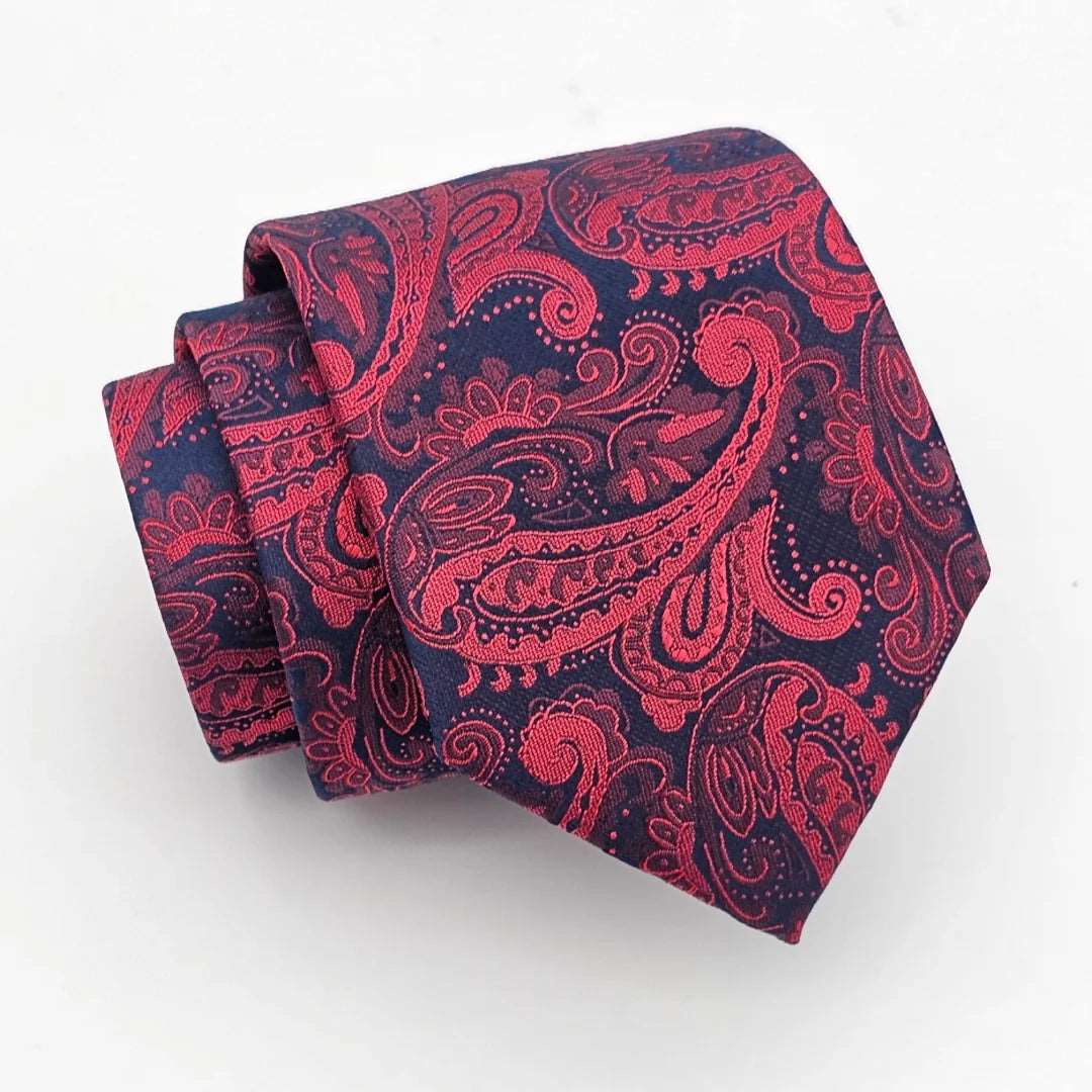 Dark Blue Maroon PaisleyTie with Pocket Square