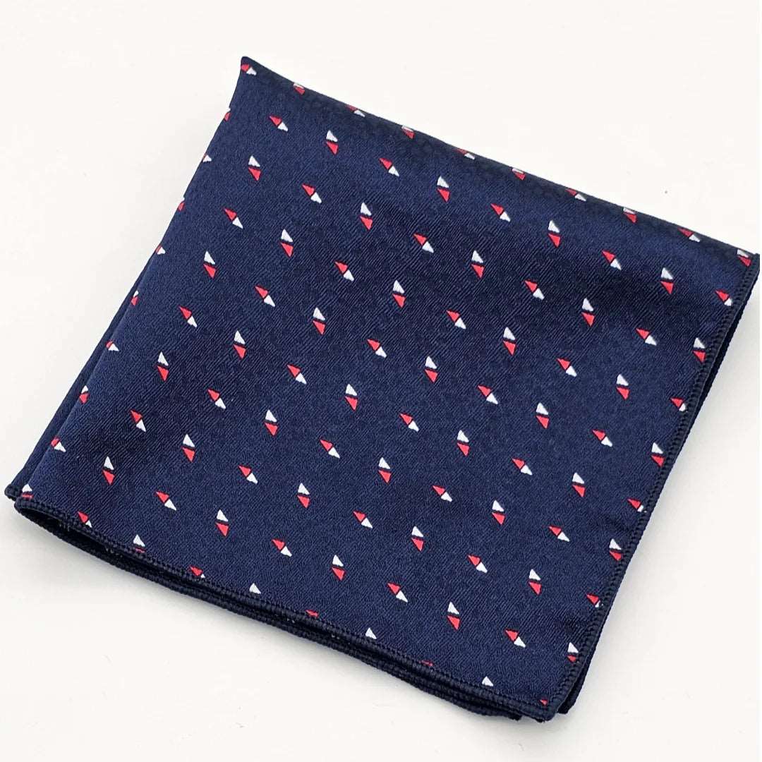 Dark Blue Tie Red n White Detail with Pocket Square