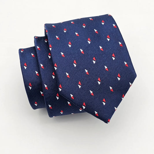 Dark Blue Tie Red n White Detail with Pocket Square