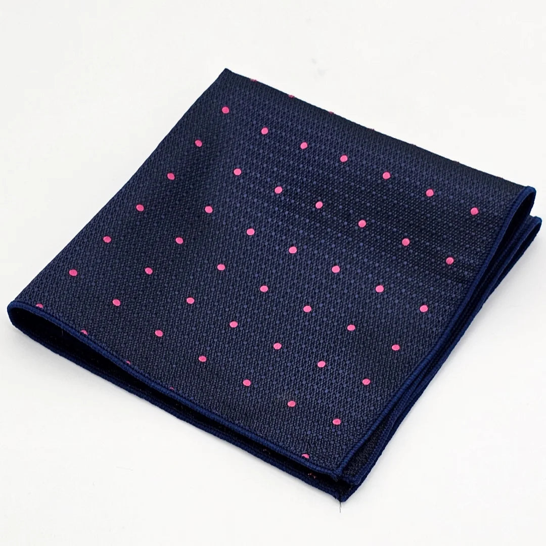 Dark Blue on Pink Dot Tie with Pocket Square