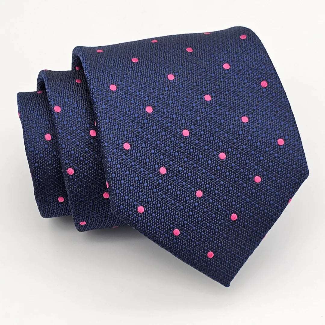 Dark Blue on Pink Dot Tie with Pocket Square