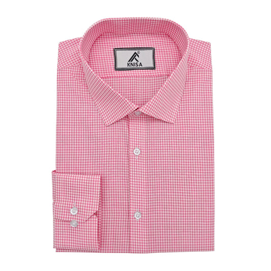 Knisa Pink Micro-Check Formal Shirt