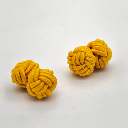 CUFFLINK SILK KNOT, TYPE UNI-COLOR TWIN-FIST, GOLDEN YELLOW