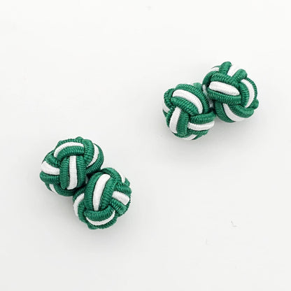 CUFFLINK SILK KNOT, TWIN-FIST, DUAL-COLOR GREEN & WHITE