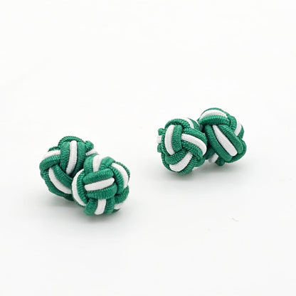 CUFFLINK SILK KNOT, TWIN-FIST, DUAL-COLOR GREEN & WHITE