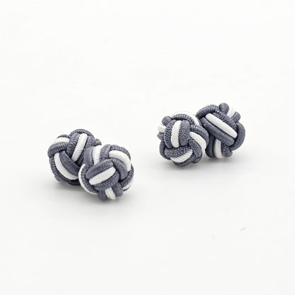 CUFFLINK SILK KNOT, TWIN-FIST, DUAL-COLOR GREY & WHITE