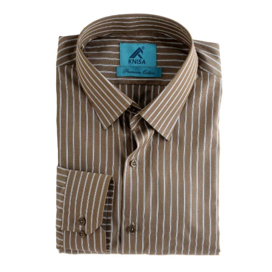 Khaki Brown White & Black Pin Strip Shirt