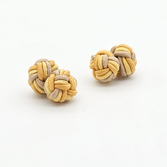 CUFFLINK SILK KNOT, TWIN-FIST, TRI-COLOR LIGHT BROWN RAINBOW