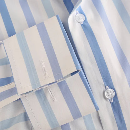 Light Blue White Wide Strip Shirt