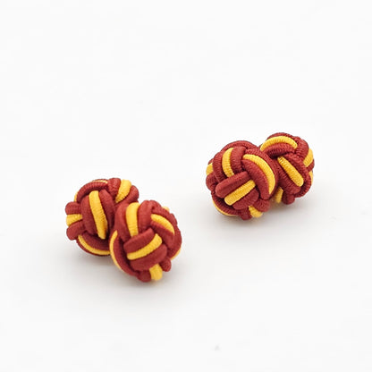 CUFFLINK SILK KNOT, TWIN-FIST, DUAL-COLOR MAROON & YELLOW