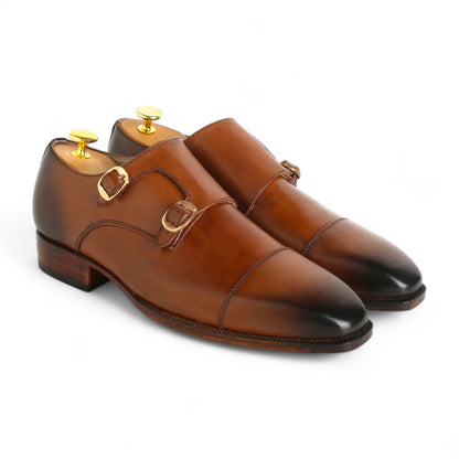 Handmade Men’s Brown Double Monk Strap Calf Leather Shoes