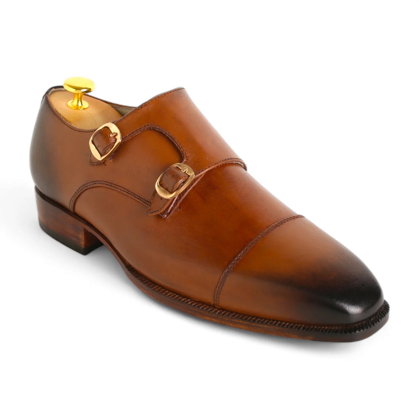 Handmade Men’s Brown Double Monk Strap Calf Leather Shoes