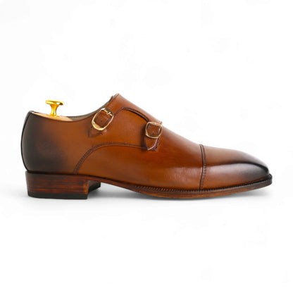 Handmade Men’s Brown Double Monk Strap Calf Leather Shoes