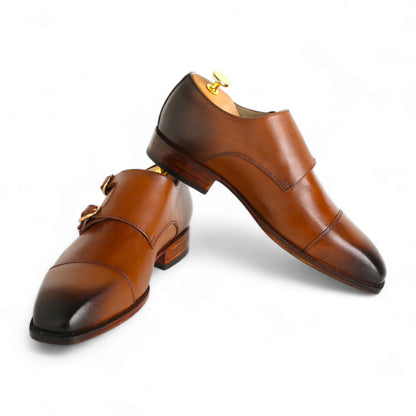 Handmade Men’s Brown Double Monk Strap Calf Leather Shoes