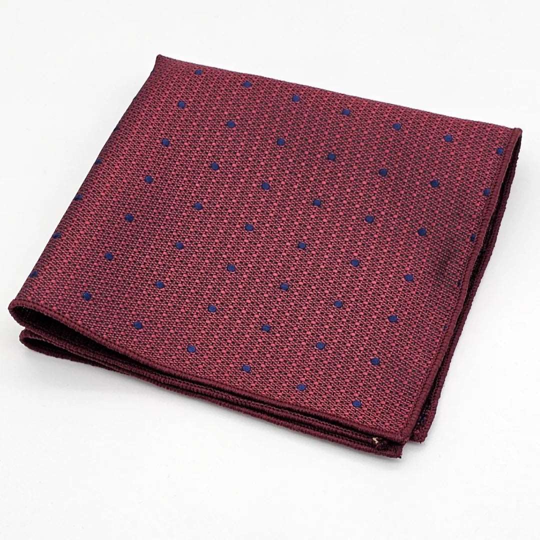 Maroon on Blue Dot Tie with Pocket Square