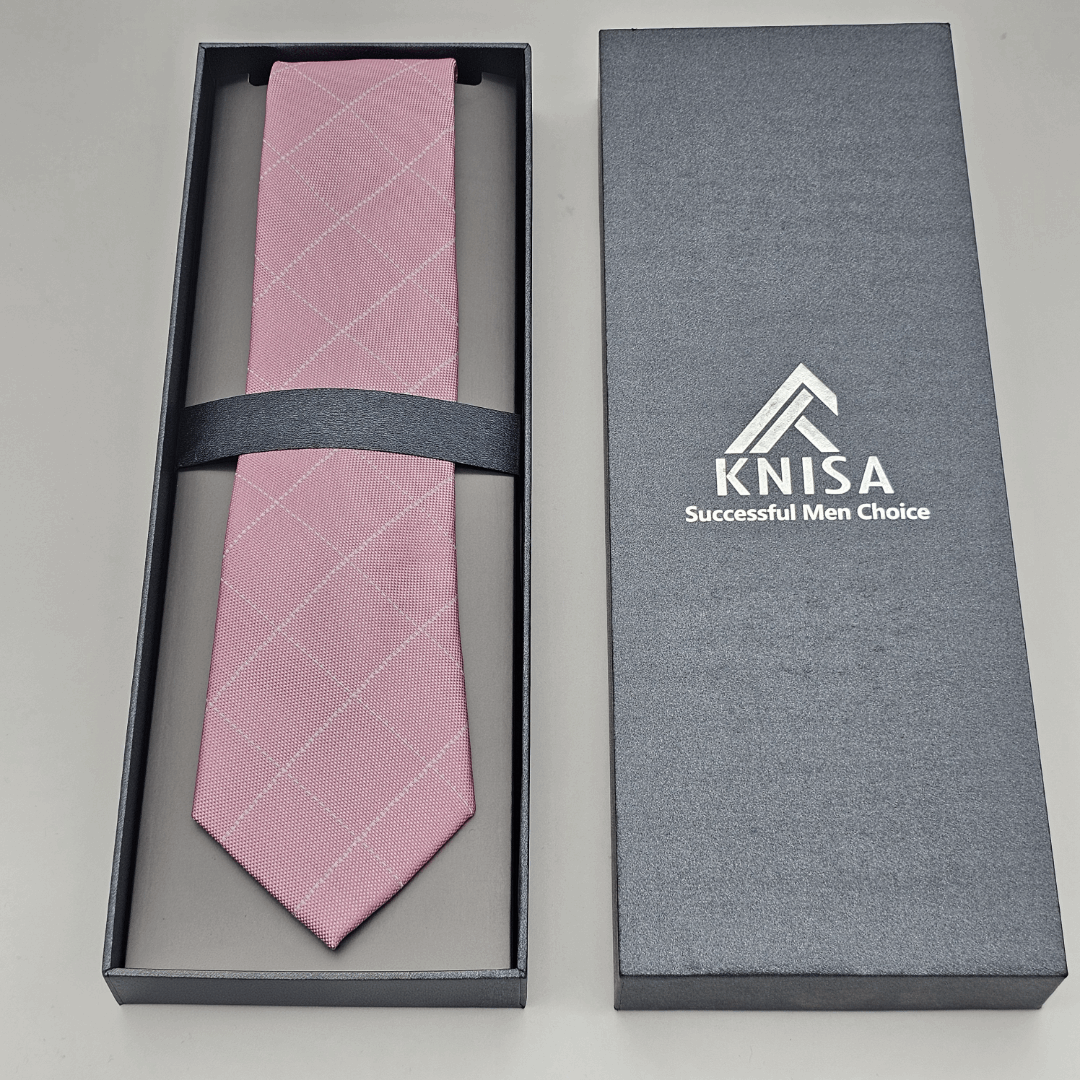 Pink Tie With White Square Lining