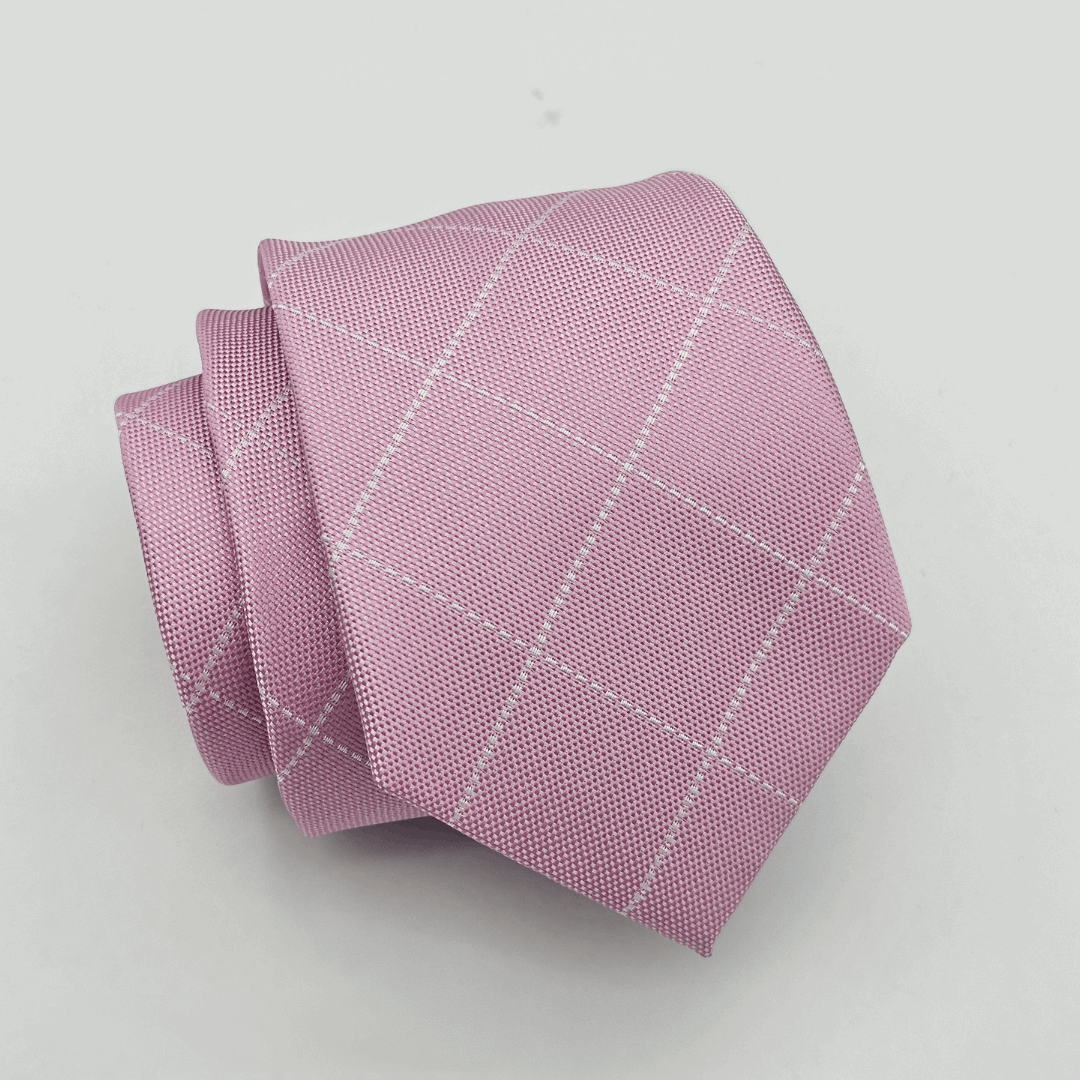 Pink Tie With White Square Lining